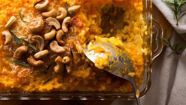 Risotto de calabaza con vino blanco gratinado al horno
